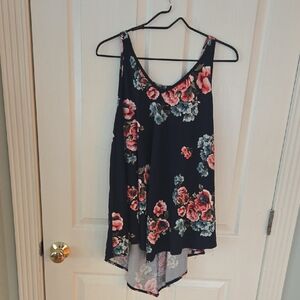 First Love Navy Floral V‑Neck Sleeveless Camisole - Pink & Blue Flowers
